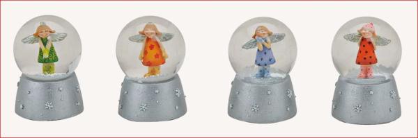 Schneekugel Engel, Grün, Orange, Blau oder Rot, 6 cm hoch